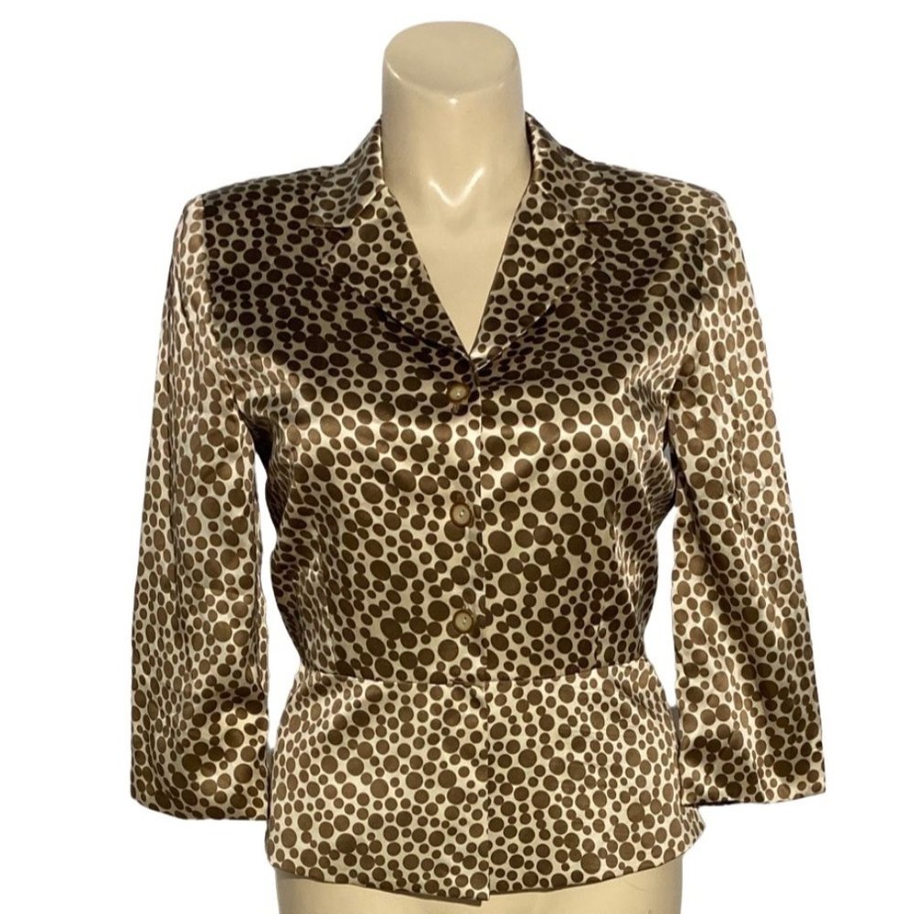 David Warren New York 12 Blazer Jacket Dressy Work Party‎ Cream Brown Polka Dots